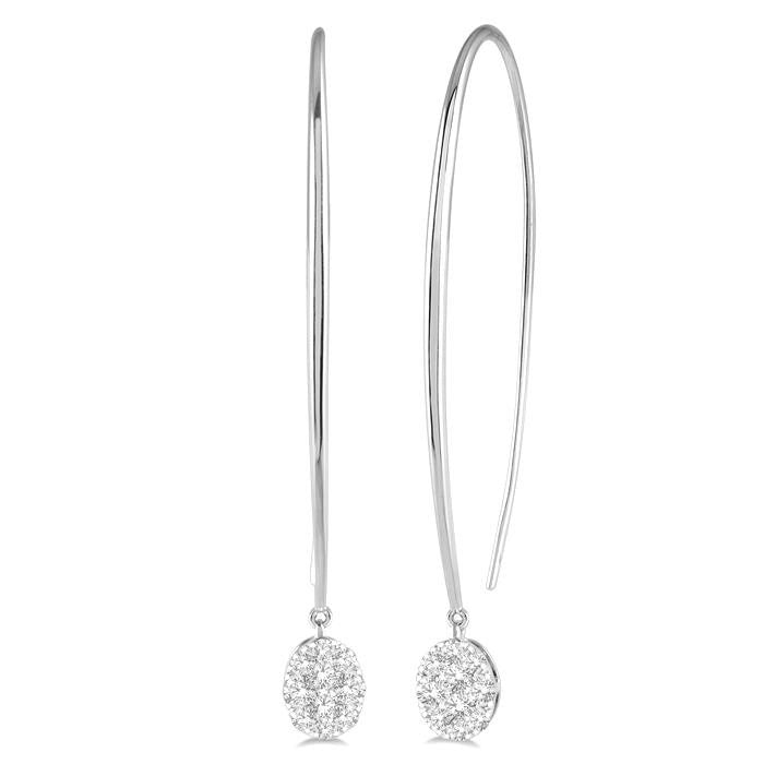 1/3 Ctw Oval Shape Dangler Shine Bright Round Cut Diamond Earrings in 14K White Gold