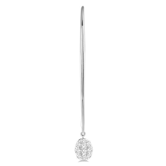 1/3 Ctw Oval Shape Dangler Shine Bright Round Cut Diamond Earrings in 14K White Gold