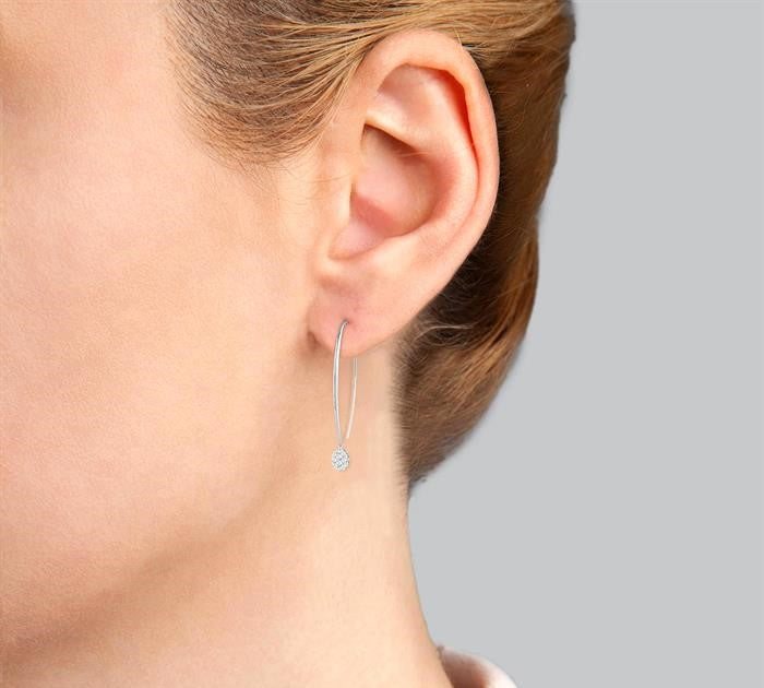 1/3 Ctw Oval Shape Dangler Shine Bright Round Cut Diamond Earrings in 14K White Gold