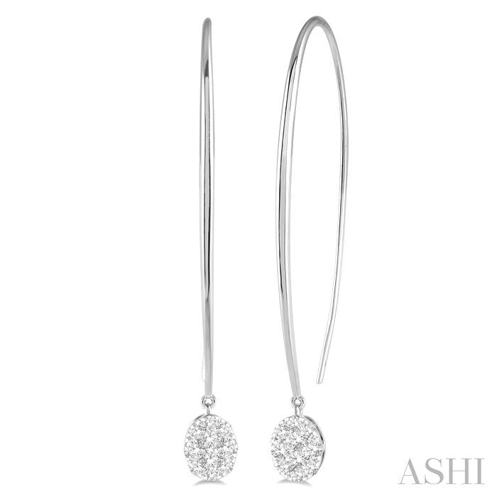 1/3 Ctw Oval Shape Dangler Shine Bright Round Cut Diamond Earrings in 14K White Gold