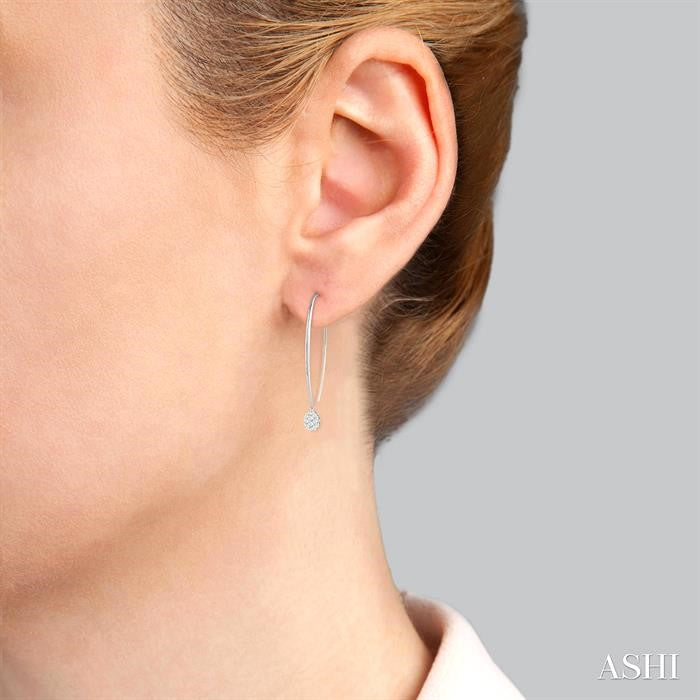 1/3 Ctw Oval Shape Dangler Shine Bright Round Cut Diamond Earrings in 14K White Gold