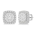1 Ctw Cushion Shape Shine Bright Round Cut Diamond Stud Earrings in 14K White Gold
