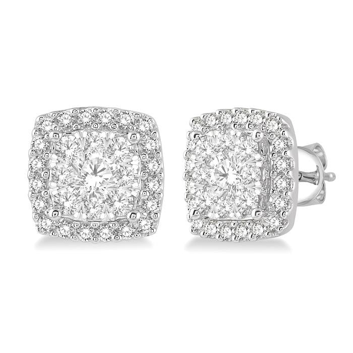 1 Ctw Cushion Shape Shine Bright Round Cut Diamond Stud Earrings in 14K White Gold