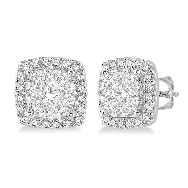 1 Ctw Cushion Shape Shine Bright Round Cut Diamond Stud Earrings in 14K White Gold