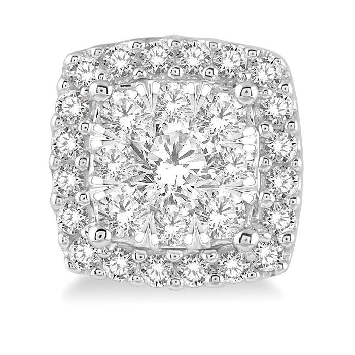 1 Ctw Cushion Shape Shine Bright Round Cut Diamond Stud Earrings in 14K White Gold