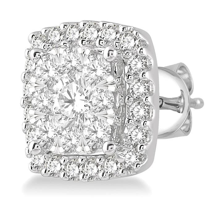 1 Ctw Cushion Shape Shine Bright Round Cut Diamond Stud Earrings in 14K White Gold