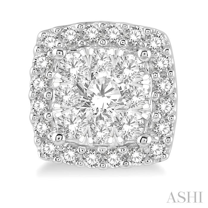 1 Ctw Cushion Shape Shine Bright Round Cut Diamond Stud Earrings in 14K White Gold