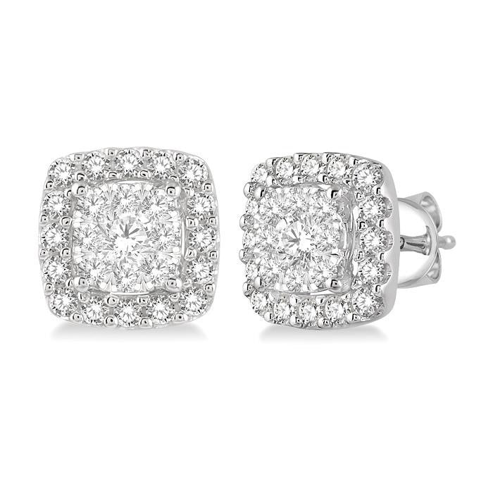 1/2 Ctw Cushion Shape Shine Bright Round Cut Diamond Stud Earrings in 14K White Gold