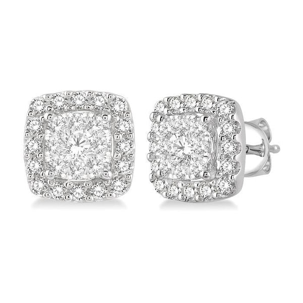 1/2 Ctw Cushion Shape Shine Bright Round Cut Diamond Stud Earrings in 14K White Gold