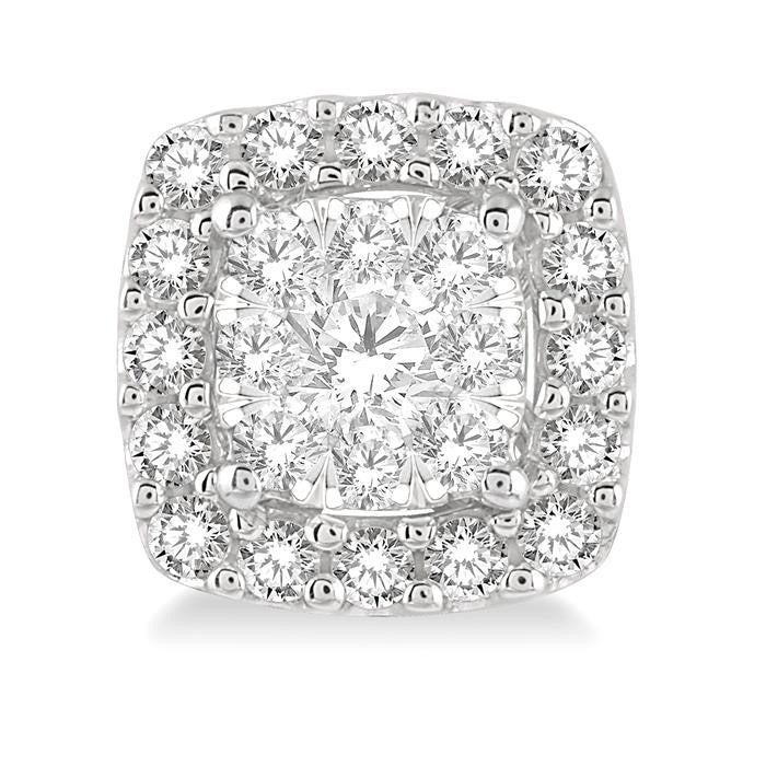 1/2 Ctw Cushion Shape Shine Bright Round Cut Diamond Stud Earrings in 14K White Gold