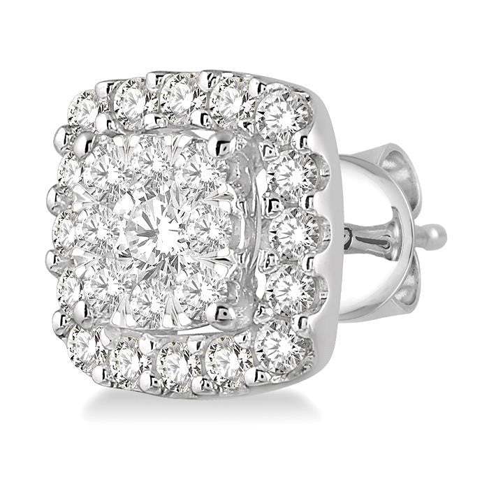 1/2 Ctw Cushion Shape Shine Bright Round Cut Diamond Stud Earrings in 14K White Gold