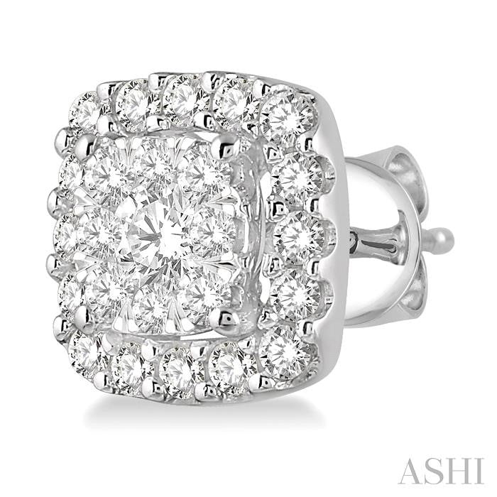 1/2 Ctw Cushion Shape Shine Bright Round Cut Diamond Stud Earrings in 14K White Gold