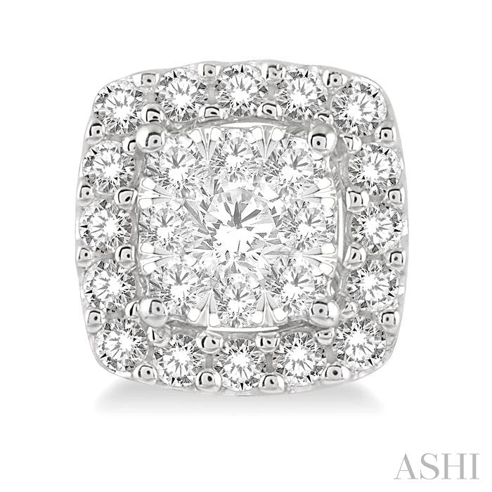 1/2 Ctw Cushion Shape Shine Bright Round Cut Diamond Stud Earrings in 14K White Gold
