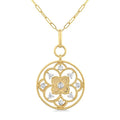 Clover Circle Paperclip Medallion Diamond Fashion Pendant