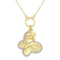 1/6 Ctw Butterfly Charm Fluted Round Cut Diamond Pirouette Fashion Pendant With Chain in 10K Yellow and White Gold