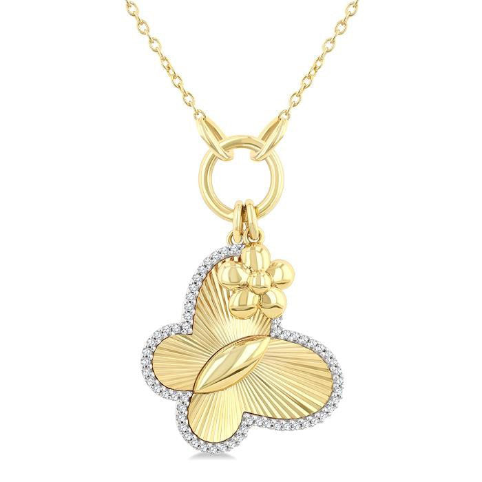 Butterfly Charm Fluted Diamond Fashion Pendant