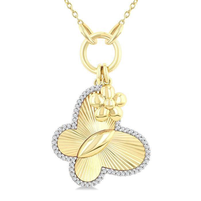 Butterfly Charm Fluted Diamond Fashion Pendant