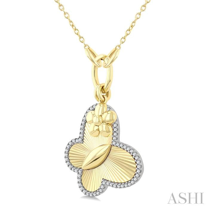 1/6 Ctw Butterfly Charm Fluted Round Cut Diamond Pirouette Fashion Pendant With Chain in 10K Yellow and White Gold
