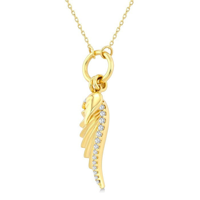 1/10 Ctw Pirouette Angle Wings Charm Fluted Round Cut Diamond Fashion Pendant With Chain in 10K Yellow Gold