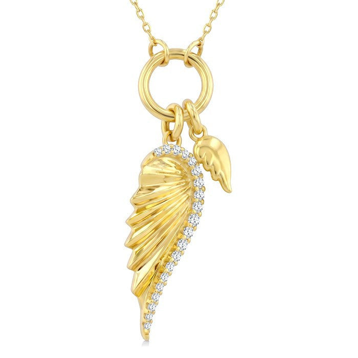 1/10 Ctw Pirouette Angle Wings Charm Fluted Round Cut Diamond Fashion Pendant With Chain in 10K Yellow Gold