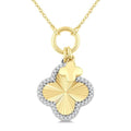 1/6 Ctw Clover Charm Fluted Round Cut Diamond Pirouette Fashion Pendant With Chain in 10K Yellow and White Gold