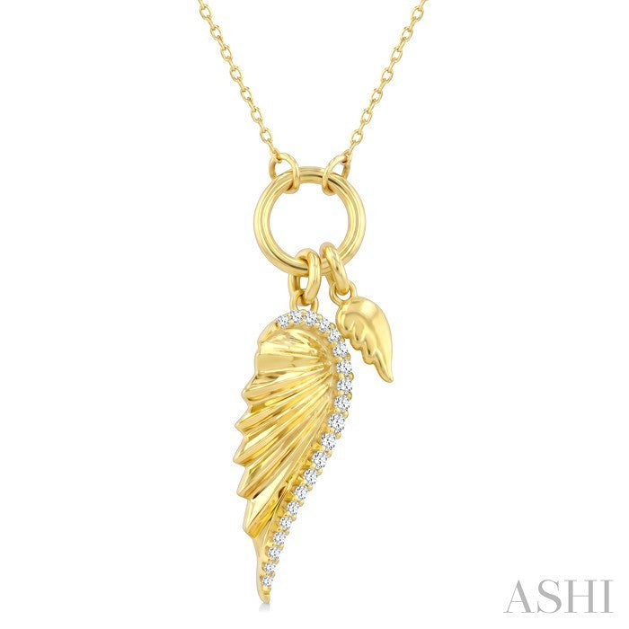 1/10 Ctw Pirouette Angle Wings Charm Fluted Round Cut Diamond Fashion Pendant With Chain in 10K Yellow Gold