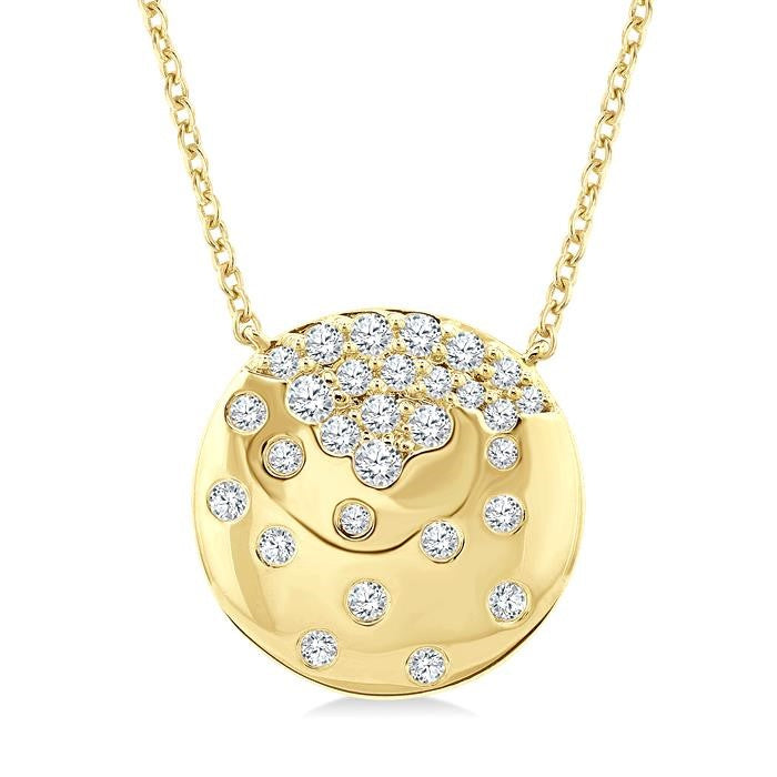 1/5 Ctw Round Cut Diamond Circle Mosaic Fashion Pendant With Chain in 10K Yellow Gold