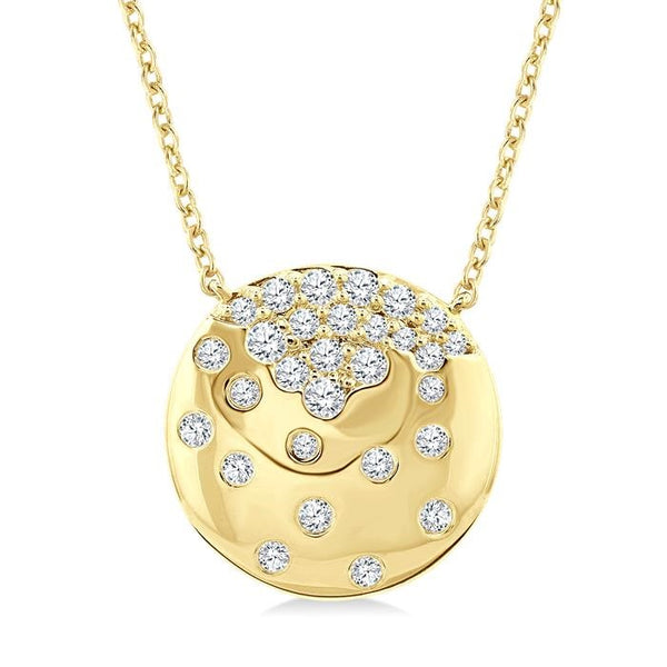 1/5 Ctw Round Cut Diamond Circle Mosaic Fashion Pendant With Chain in 10K Yellow Gold