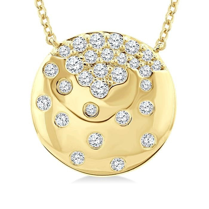 1/5 Ctw Round Cut Diamond Circle Mosaic Fashion Pendant With Chain in 10K Yellow Gold