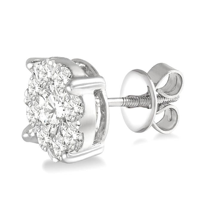 1 1/2 Ctw Shine Bright Round Cut Diamond Stud Earrings in 14K White Gold