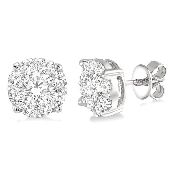 2 1/10 Ctw Shine Bright Round Cut Diamond Stud Earrings in 14K White Gold