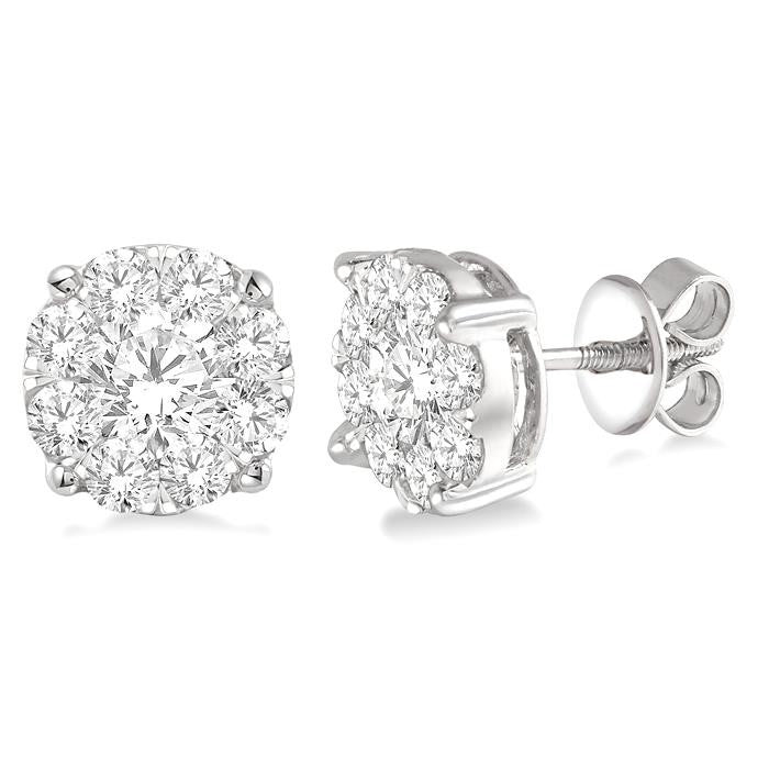 3 Ctw Shine Bright Round Cut Diamond Stud Earrings in 14K White Gold