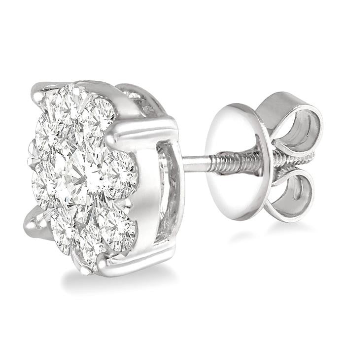 3 Ctw Shine Bright Round Cut Diamond Stud Earrings in 14K White Gold