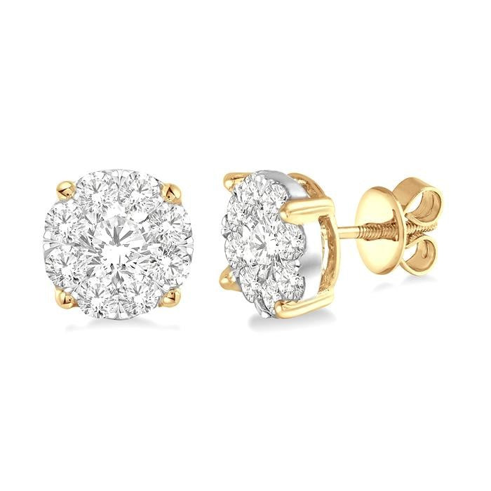 1 1/2 Ctw Shine Bright Round Cut Diamond Stud Earrings in 14K Yellow and White Gold