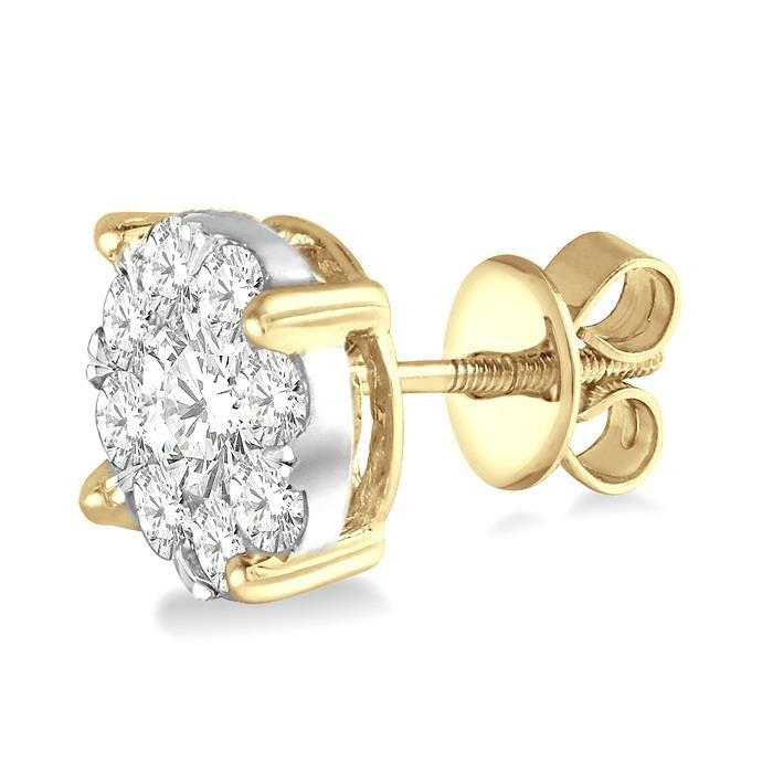 1 1/2 Ctw Shine Bright Round Cut Diamond Stud Earrings in 14K Yellow and White Gold