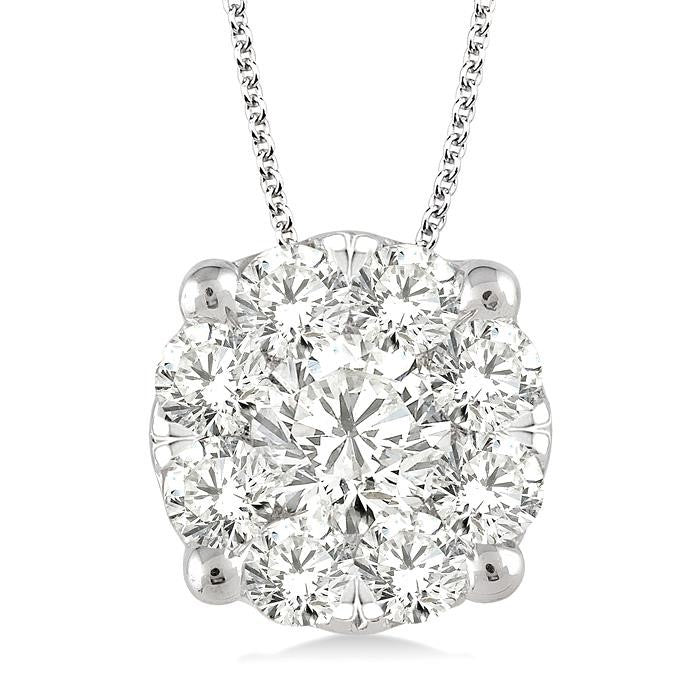 1 1/2 Ctw Shine Bright Round Cut Diamond Pendant in 14K White Gold with Chain