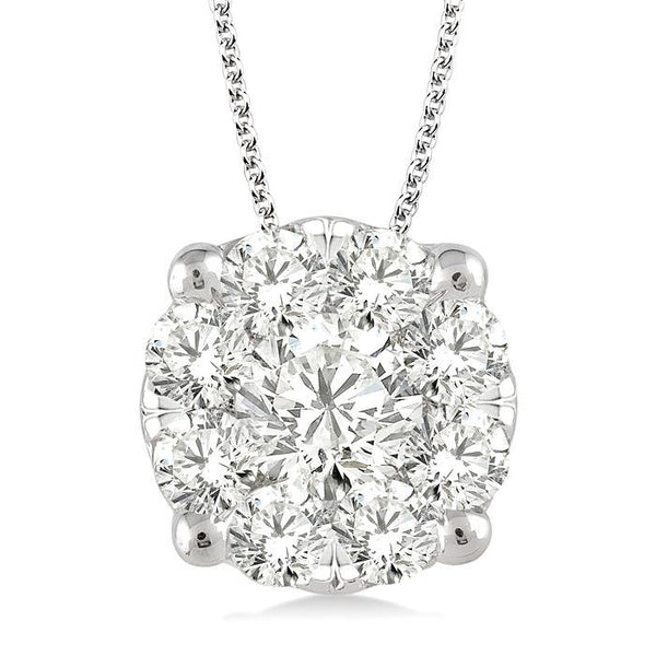 1 1/2 Ctw Shine Bright Round Cut Diamond Pendant in 14K White Gold with Chain