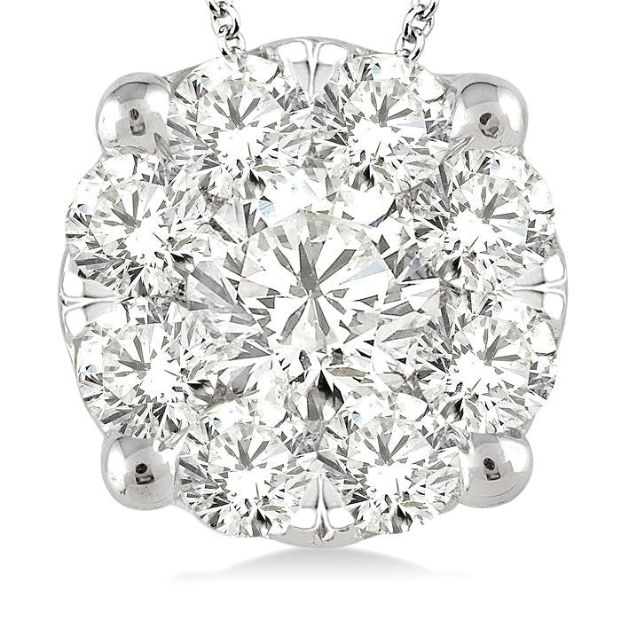 1 1/2 Ctw Shine Bright Round Cut Diamond Pendant in 14K White Gold with Chain