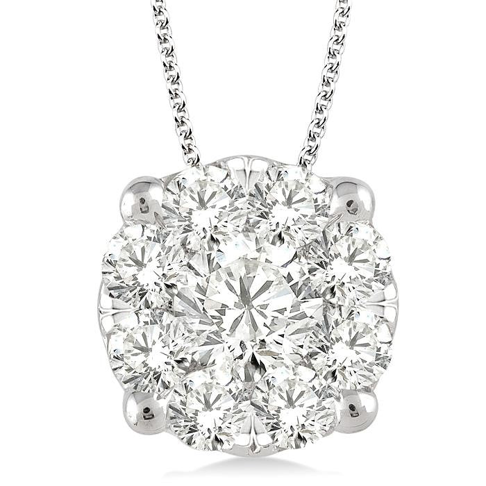 2 Ctw Shine Bright Round Cut Diamond Pendant in 14K White Gold with Chain