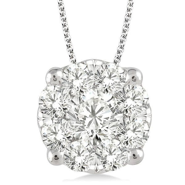 2 Ctw Shine Bright Round Cut Diamond Pendant in 14K White Gold with Chain