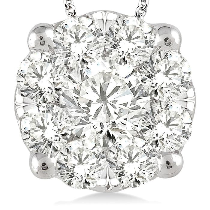 2 Ctw Shine Bright Round Cut Diamond Pendant in 14K White Gold with Chain