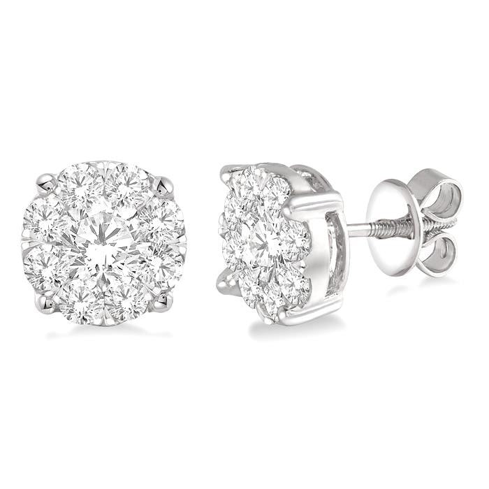 2 1/10 Ctw Shine Bright Round Cut Diamond Stud Earrings in 14K White Gold