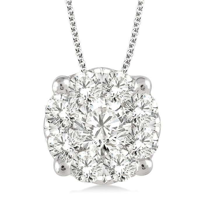 1 1/2 Ctw Shine Bright Round Cut Diamond Pendant in 14K White Gold with Chain