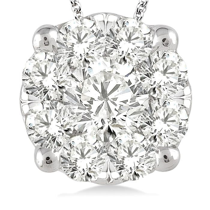 1 1/2 Ctw Shine Bright Round Cut Diamond Pendant in 14K White Gold with Chain