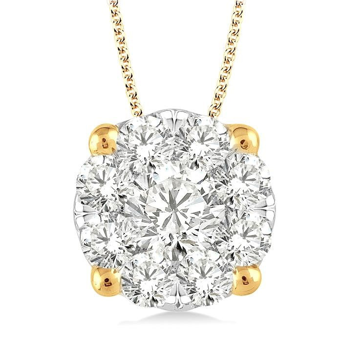 1 1/2 Ctw Shine Bright Round Cut Diamond Pendant in 14K Yellow and White Gold with Chain