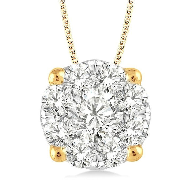 1 1/2 Ctw Shine Bright Round Cut Diamond Pendant in 14K Yellow and White Gold with Chain