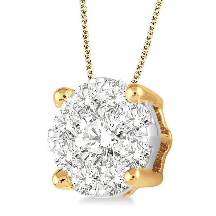 1 1/2 Ctw Shine Bright Round Cut Diamond Pendant in 14K Yellow and White Gold with Chain