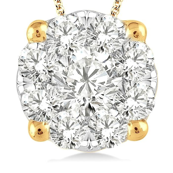 1 1/2 Ctw Shine Bright Round Cut Diamond Pendant in 14K Yellow and White Gold with Chain