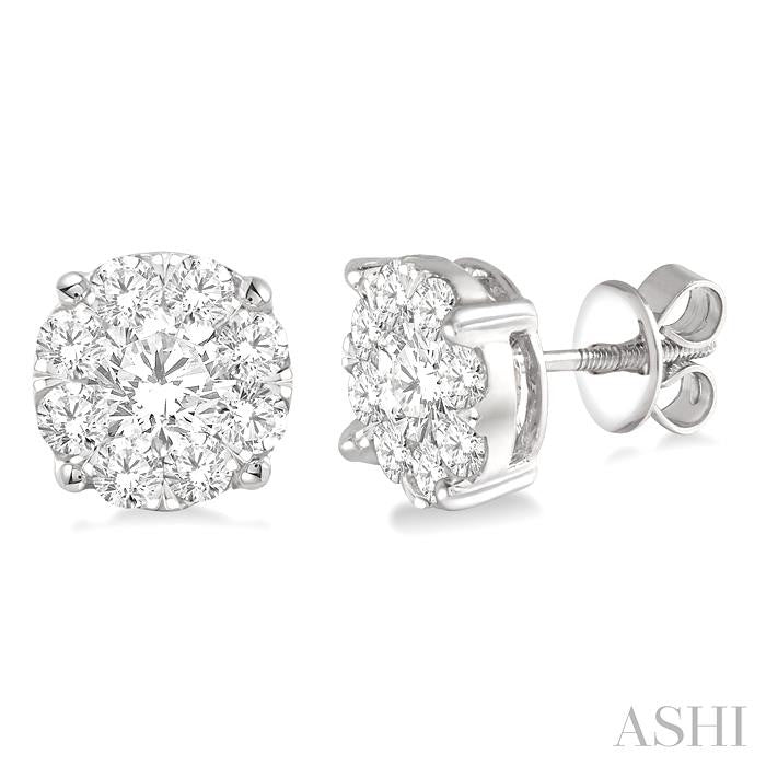 2 1/10 Ctw Shine Bright Round Cut Diamond Stud Earrings in 14K White Gold
