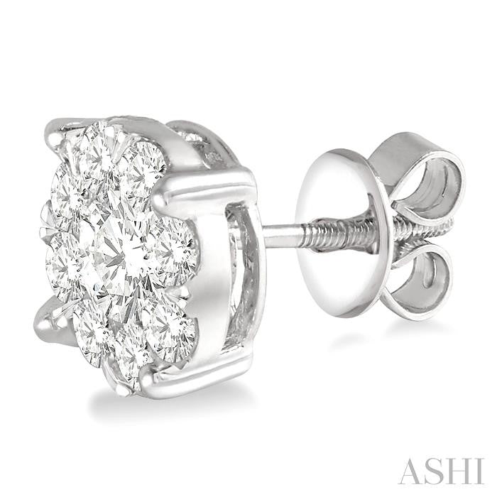 3 Ctw Shine Bright Round Cut Diamond Stud Earrings in 14K White Gold